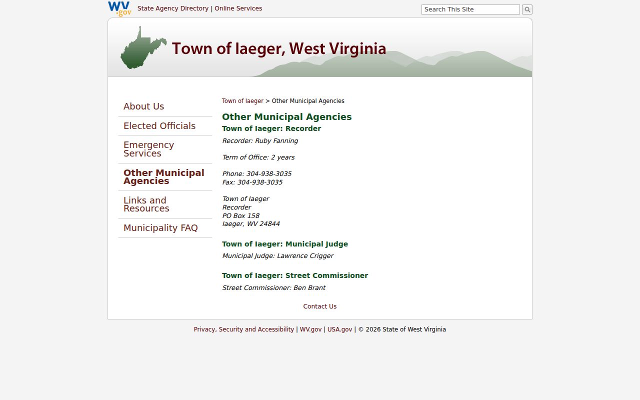 Iaeger official municipal recorder and judge listing