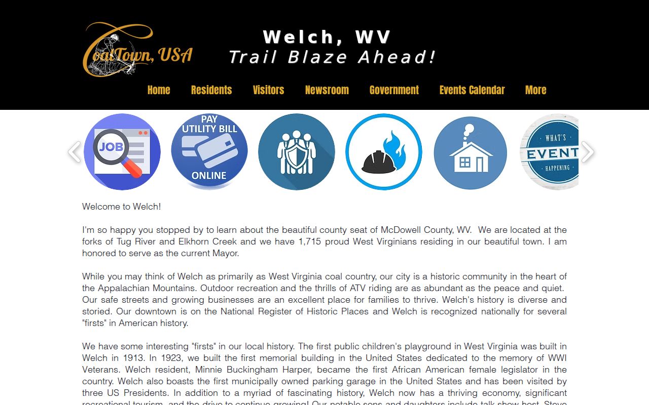 Official Welch city page with City Hall and civic information