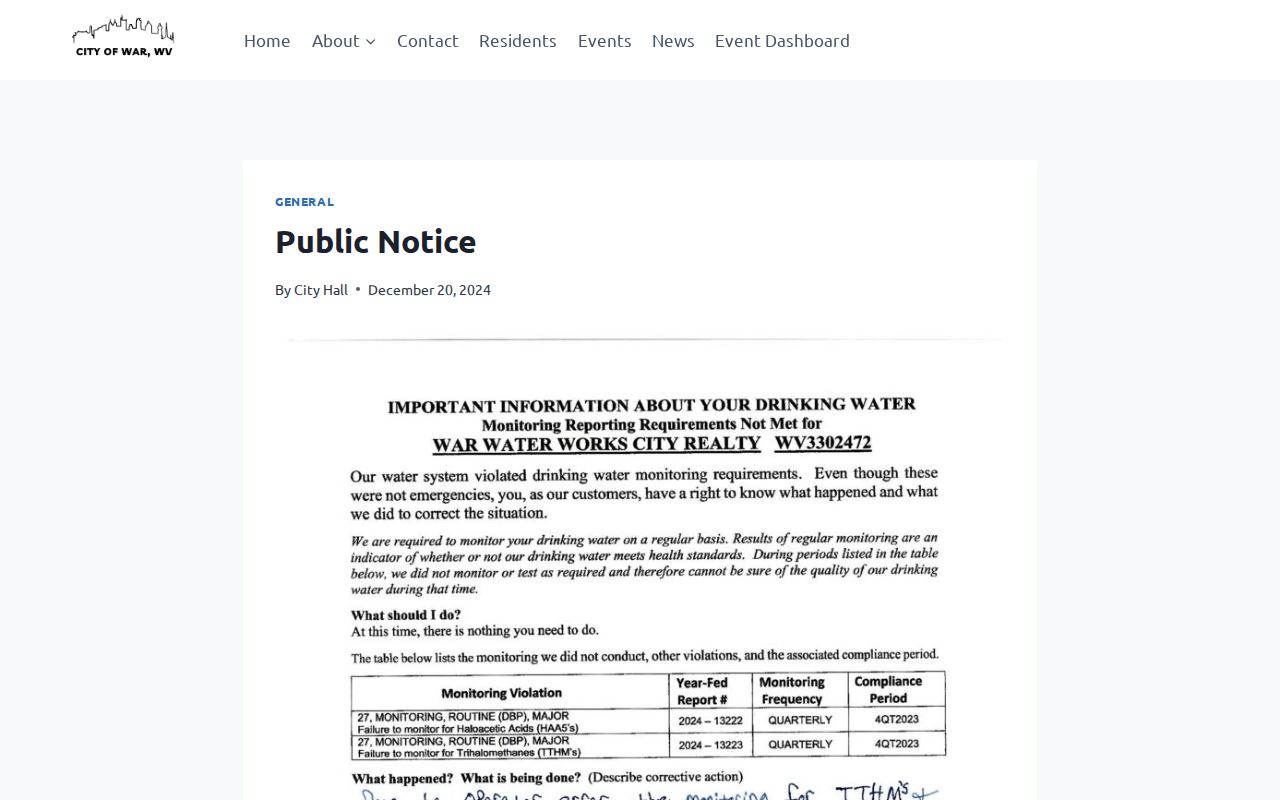 War City Hall official payment and public notice instructions