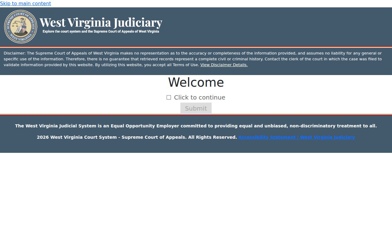 McDowell County Magistrate court docket search disclaimer and entry screen